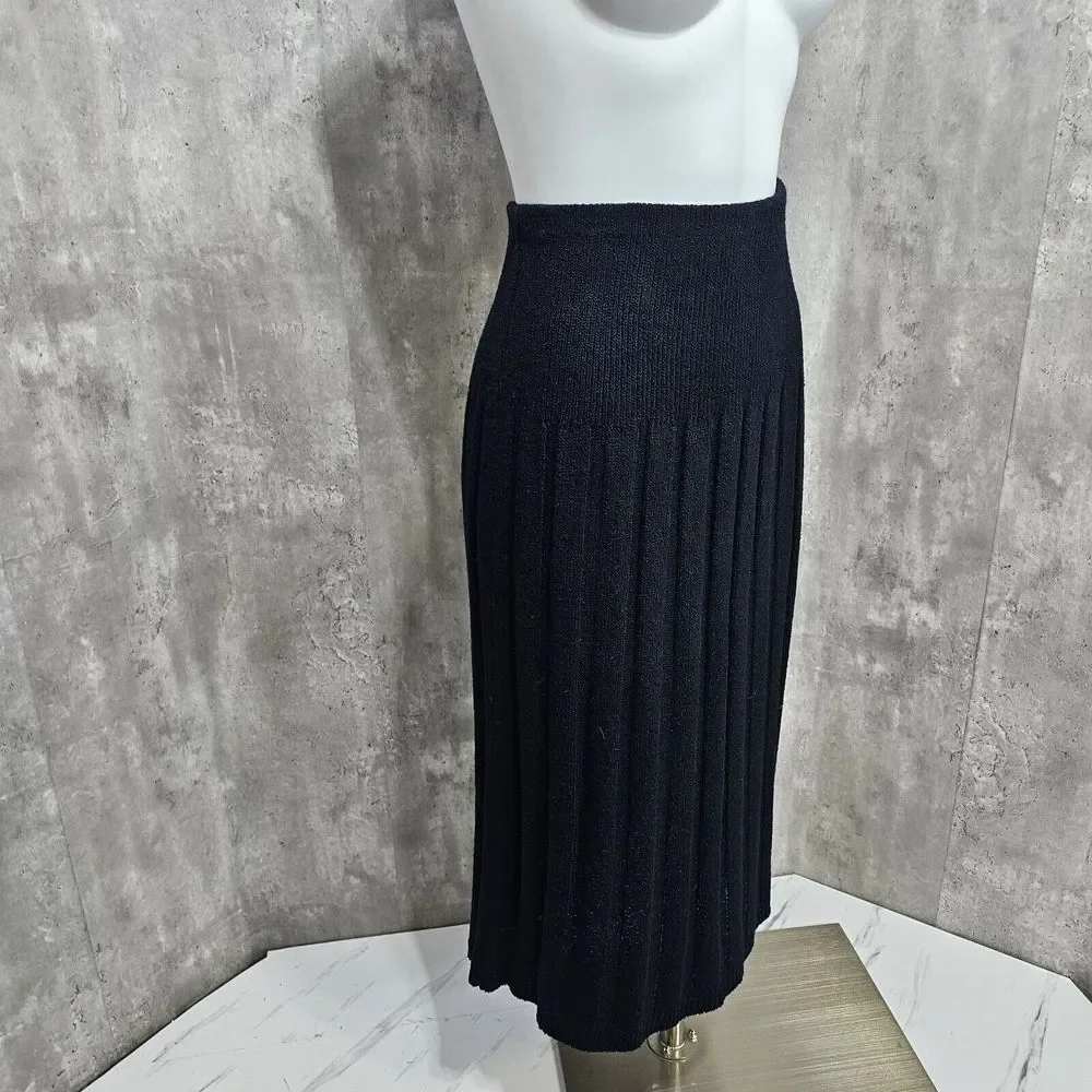 Vintage‎ 70s Its Pure Gould Black Knit Skirt Wide Ribbed Elastic Waistband Midi